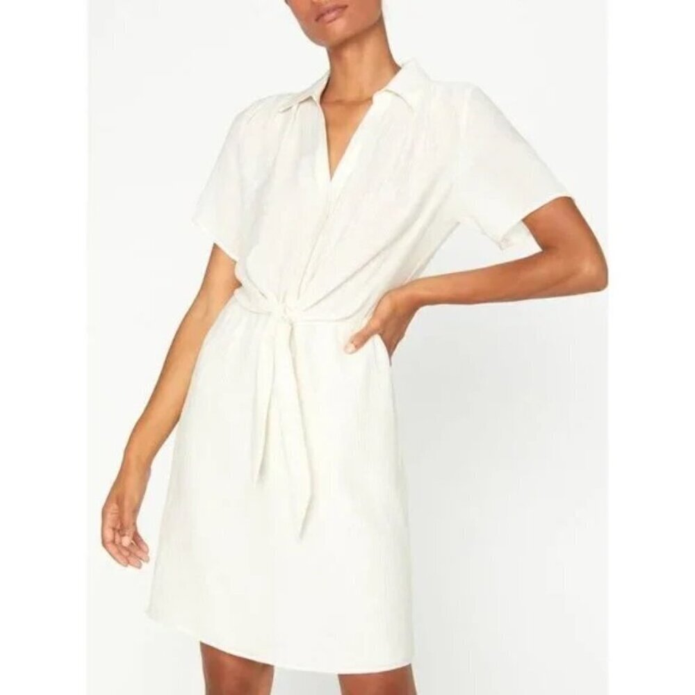 Brochu Walker Goyad Mini Dress Cream Textured Tie Front XS